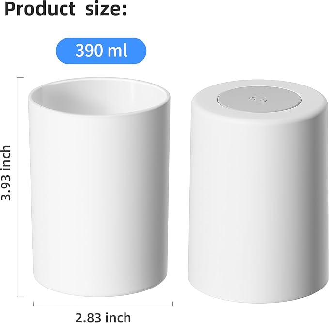 Toothbrush Cup 13.75oz 390ml, Easy to Clean Bathroom Cup 1Pc, Non-Slip Plastic Bathroom Tumbler,White