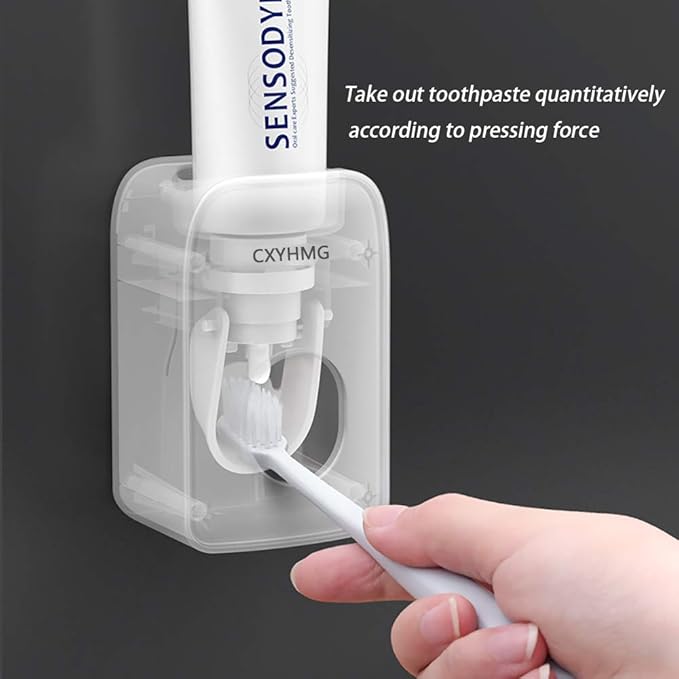 Automatic Toothpaste Dispenser for Kids, Toothpaste Squeezer for Kids & Family Shower Decor, is Wall Mounted Bathroom Accessories Organizer. (Grey+Black, TD27)