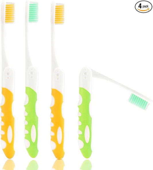 Travel Toothbrush, 4PCS Portable Travel Toothbrush Set,Mini Tooth Brush Built in Cover Soft Travels Size Folding Toothbrushs Individually Wrapped ToothBrushes for Adults Kids Hiking Camping Traveling