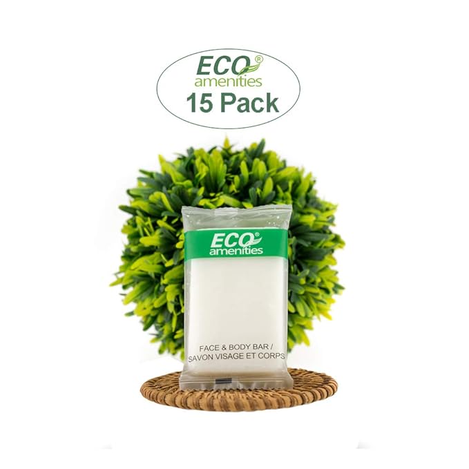 ECO Amenities 60 Pcs, 4-Piece Travel Size Toiletries Kit, Includes Small Bar Soap, 2 in 1 Hotel Shampoo and Conditioner Supplies for Guests, Body Lotion, Travel Toothbrush Set with Toothpaste, 15 Kits