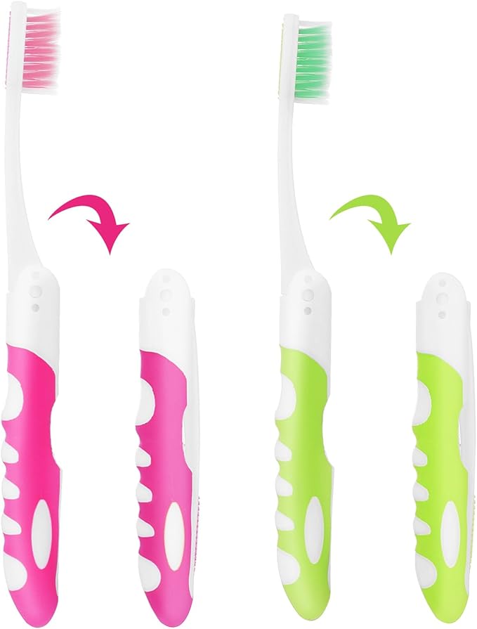Ouligay 2Pcs Folding Portable Soft Toothbrushes - Small, Foldable Travel Toothbrush for Camping & Hiking