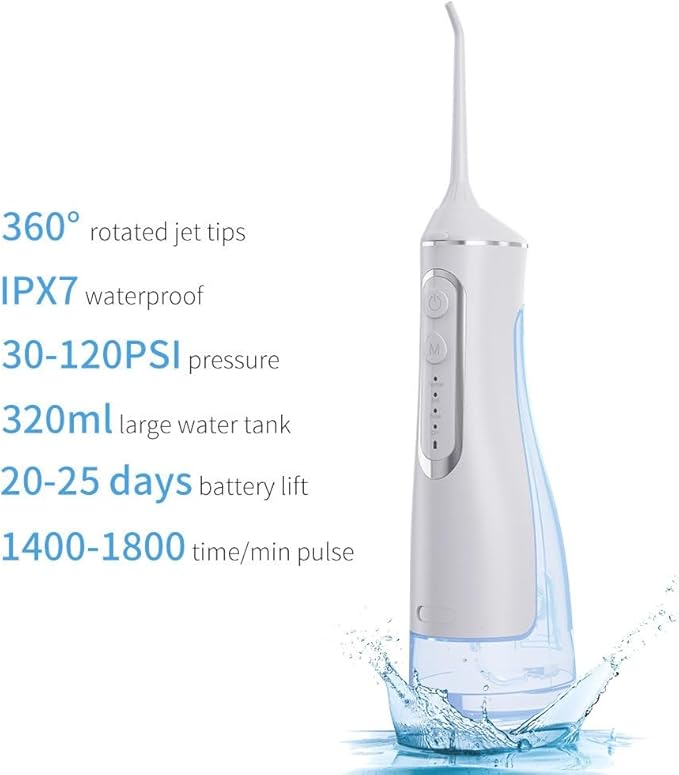 Portable Cordless Water Flosser – 320ml Oral Irrigator for Teeth Cleaning | USB Rechargeable, IPX7 Waterproof, 1400–1800 Pulses/Min | Travel-Friendly Dental Floss Device for Braces & Gums