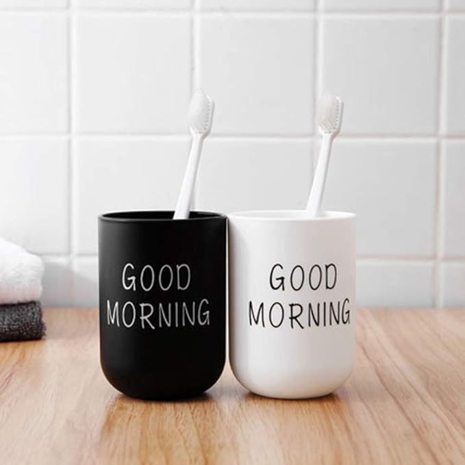 Toothbrush Cup, Plastic Tumbler Cup, Reusable Unbreakable Lightweight Good Morning Cups, Toothbrush Holder for Home Travel Bathrooms Counter Organizer (Color:Black)