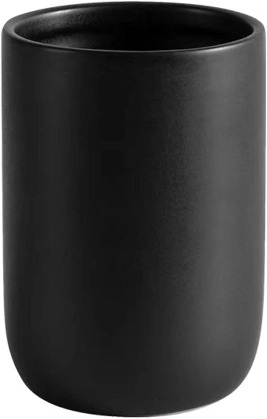 Ceramic Toothbrush Holders for Bathrooms, 8 oz Matte Tooth Brushing Dispenser, Small Tooth Brush Organizer for Vanity Countertop, Toothpaste Storage Stand, Tumbler Cup for Makeup Brushes-Black