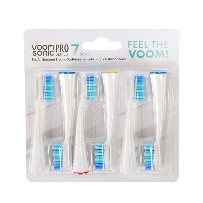 Voom Sonic Pro 7 Series Replacement Brush Heads Advanced Bristle Technology Soft Dupont Nylon Bristles Oral Care - White - 6 Count (Pack of 1)