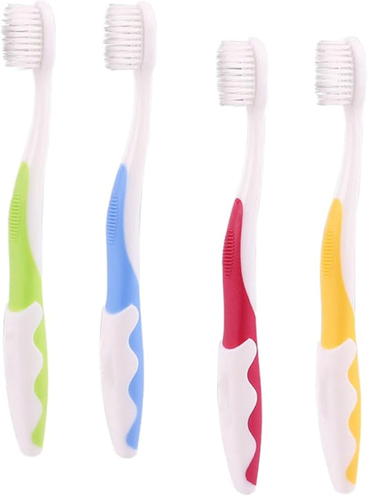 TOVINANNA 4Pcs Soft Bristle Training Toothbrushes with Anti-Slip Handle for Ages Oral Care Tool in Green Blue Yellow Red Comfortable Grip