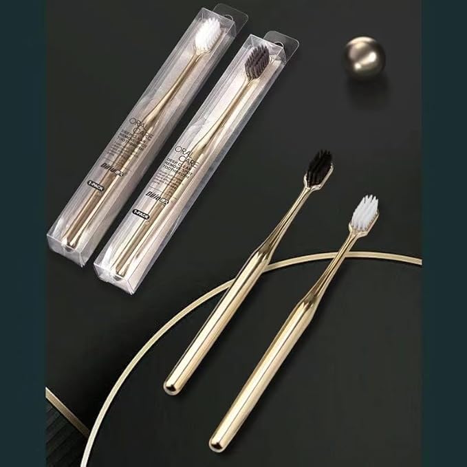 Premium Gold-Plated Toothbrush with Bamboo Charcoal Bristles, Soft Dental Care for Adults, Luxury Oral Hygiene (Set 3)