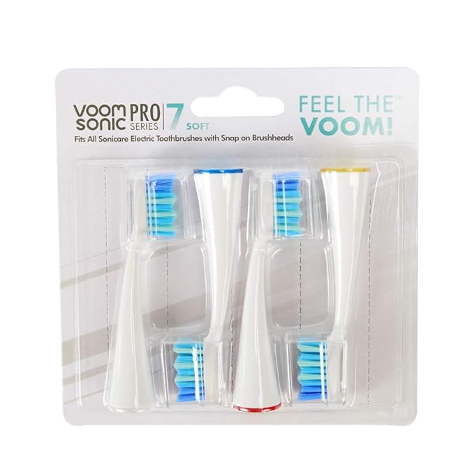 Voom Sonic Pro 7 Rechargeable Electronic Toothbrush + Pro 7 Series Replacement Brush Heads - 2-Minute Timer with Quadrant Pacing & 5 Adjustable Speeds,Soft Dupont Nylon Bristles Oral Care - Black