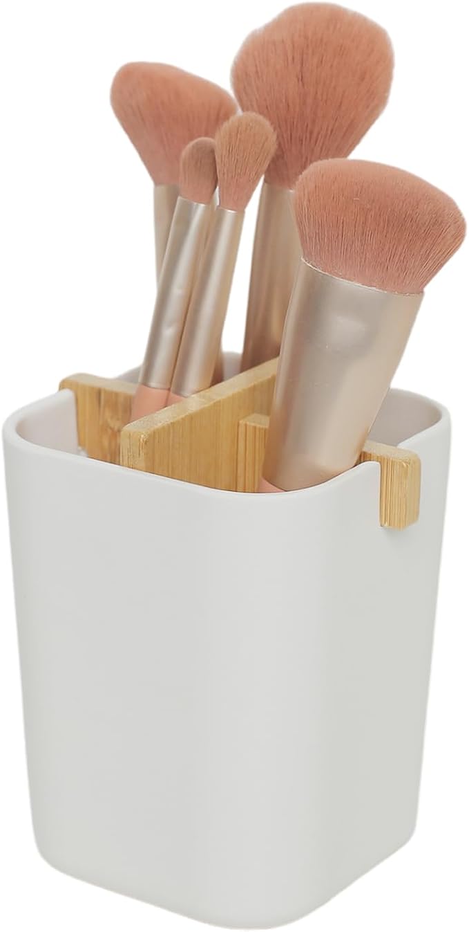 Bamboo Toothbrush Holder 4 Slots Toothpaste Toothbrush Holder for Bathroom Easy Cleaning Detachable (White)