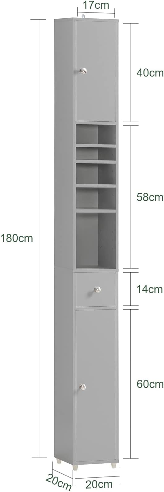 SoBuy Bathroom Narrow Storage Cabinet Skinny Tall Unit with Adjustable Shelves Slender Anti-Tipping Floor Standing Cupboard, Gray BZR34-HG