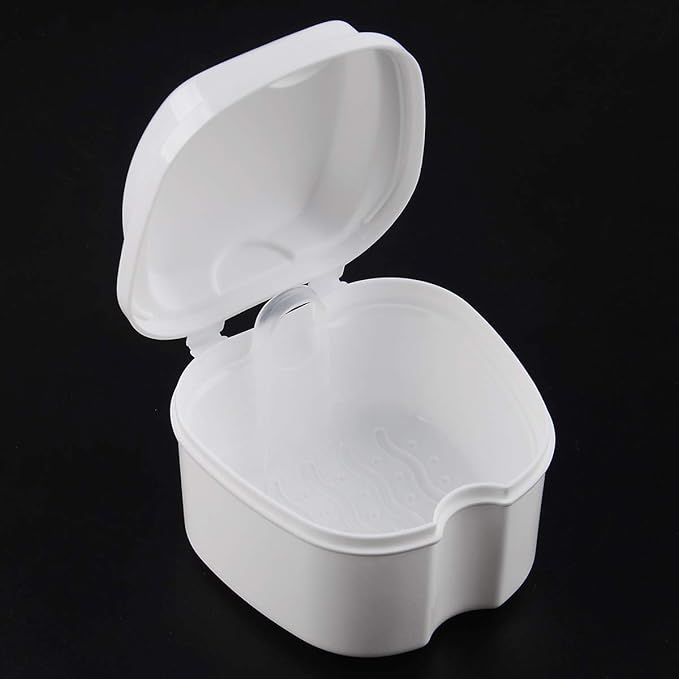 Denture Case, Denture Cup with Strainer, Coolrunner Denture Bath Box False Teeth Storage Box with Basket Net Container Holder for Travel, Retainer Cleaning