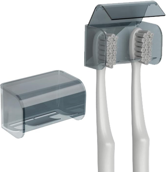 Toothbrush Holders Wall Mounted with Cover for Bathroom, Self Adhesive, Waterproof, 2 Slots Hanger Rack Tooth Brush Holder Storage Organizer for Shower