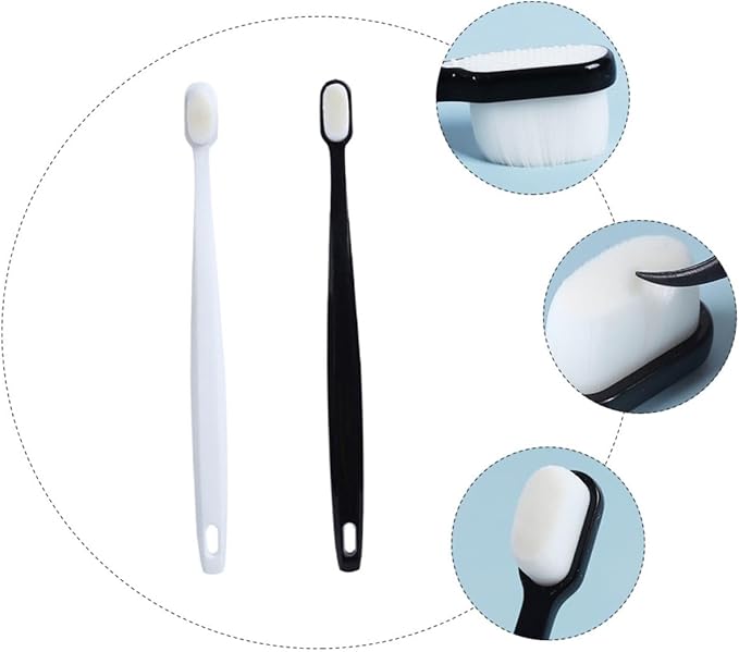 Soft Bristle Toothbrush 2pcs for Adults, Extra Thin Extra Soft Bristles, Gum Care Manual Toothbrush Set with Black and White Handles, Suitable for Sensitive Gums and Couples