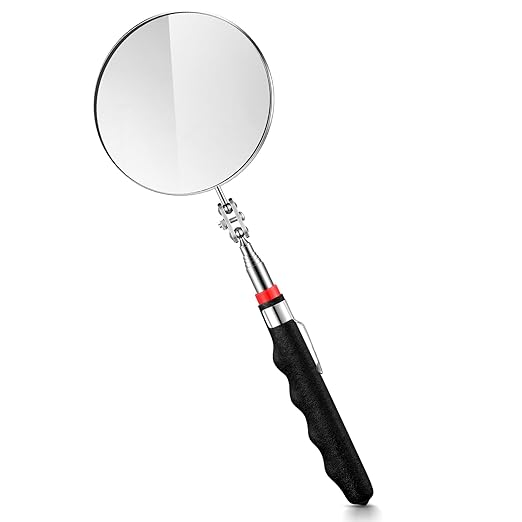 1 Pcs Telescoping Inspection Mirror Mechanics Automotive Tool with Long Handle Extendable Mirror on a Stick for Technicians Mechanics Contractors Checking Observation(Black,85mm Round)