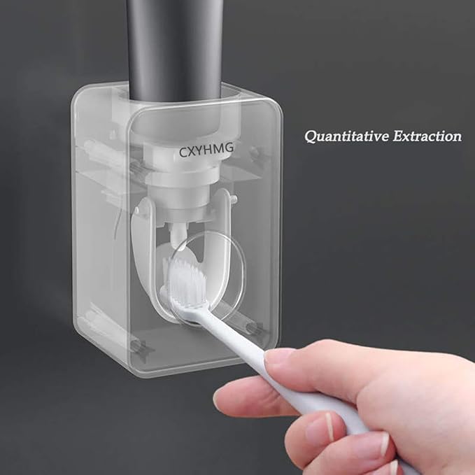 Toothpaste Dispenser, 2 PCS Automatic Toothpaste Squeezer Dispenser for Kids & Family Shower, is Wall Mount Bathroom Accessories with Super Sticky Suction Pad. (Black-Grey)