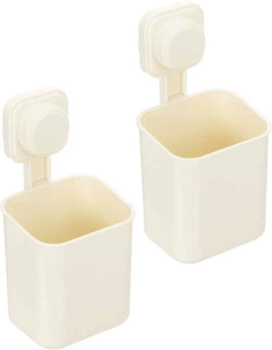 uxcell 2Pcs Suction Toothbrush Holder, 4" x 8" Wall Mounted Shower Caddy Organizer Cup for Tooth Brush, Toothpaste, Razors in Bathroom, Kitchen(Cream White)