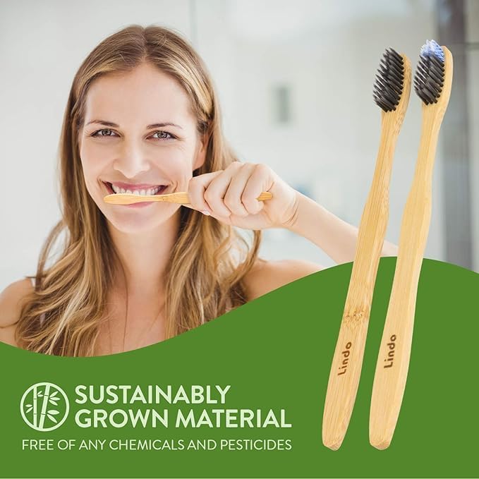 Lindo EcoGrip Bamboo Toothbrush - Soft German Made Fiber Bristles, Organic and Recyclable (Neutral)