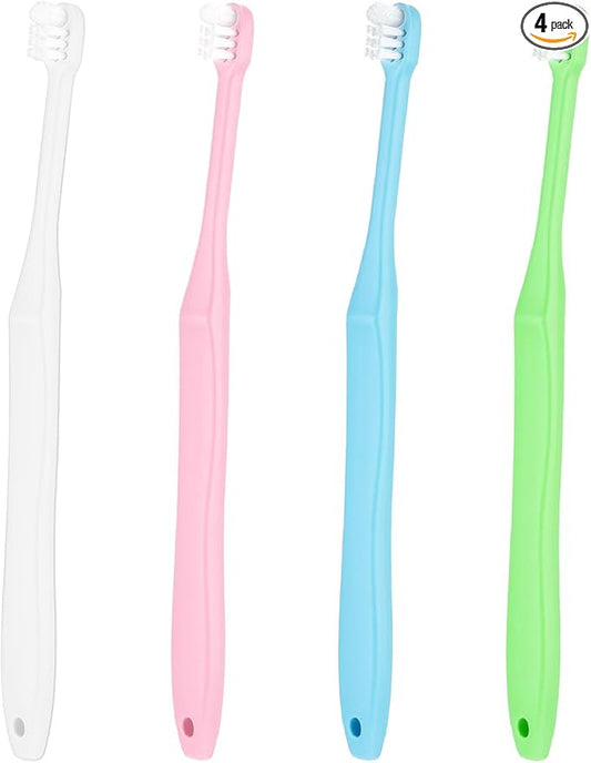WLLHYF End Tuft Toothbrush, 4PCS Nylon Soft Bristle Tiny Small Tooth Brush, Hard to Reach Areas Dental Detail Cleaning for Adults-Around Crowns Bridges Implants