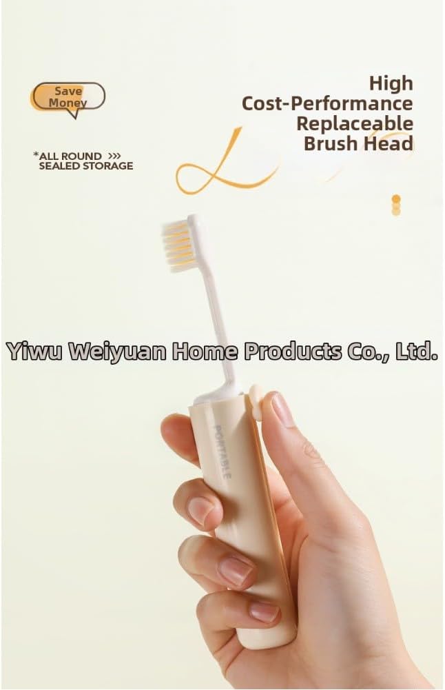 Portable 2-in-1 Travel Toothbrush Set with Compact PP Case and Soft Bristles for Gentle Cleaning, Integrated Toothpaste Storage Holder for On-the-Go Dental Care(Yellow)