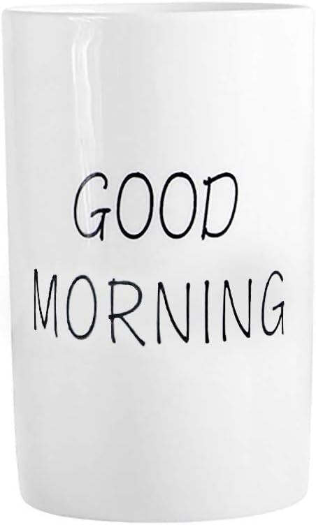 Kelake White Ceramic Tumbler for Bathroom Toothbrush, Water, Milk, Drinks - 280 ml Good Morning Cup for Couples - Christmas Birthday