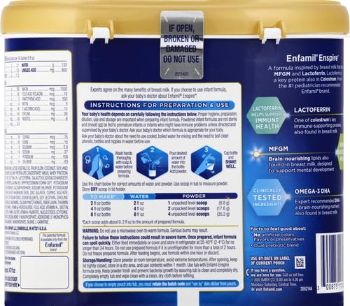 Enfamil Optimum (Enspire), Our Closest Formula to Breast Milk, Immune-Supporting Lactoferrin and Brain-Supporting DHA Baby Formula, Powder 20.5 Oz Tub, Pack of 2