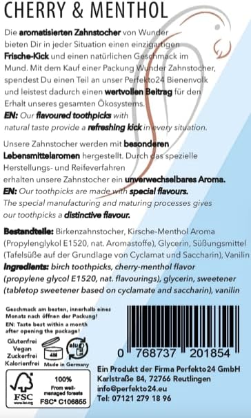 Wonder Toothpick - Flavoured toothpicks - Chewing Gum Plastic-Free - Stop Nail Biting - Fresh Breath with Flavoured toothpicks - Teeth Cleaning to go - Sugar-Free, Vegan (Cherry/Menthol)