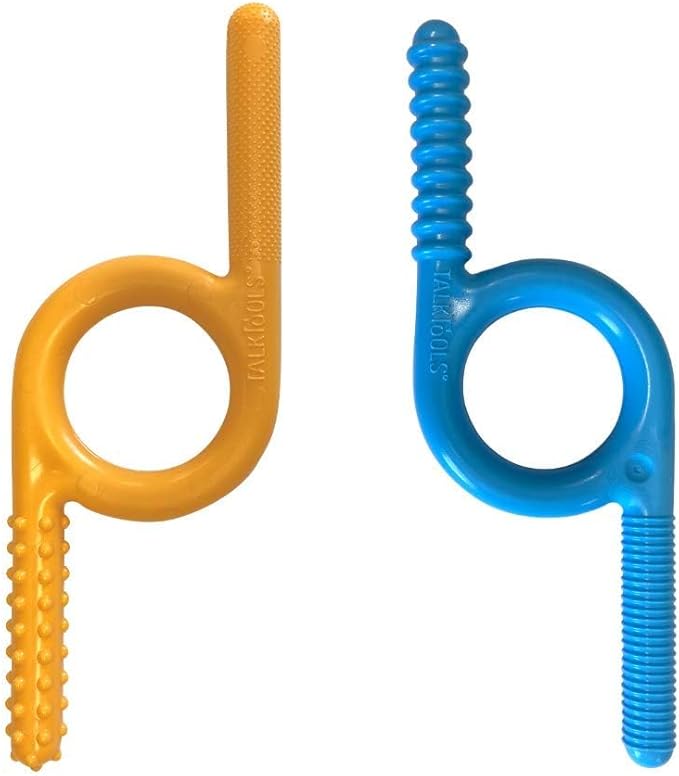 TalkTools Groovy Textured Chewy Combo - Oral Motor Sensory Tools for Kids | Self Regulation, Sensory Warm Up | Ideal for Oral Seekers | Therapist/Parent Supervision Required - Blue/Orange/Manual 2Pack