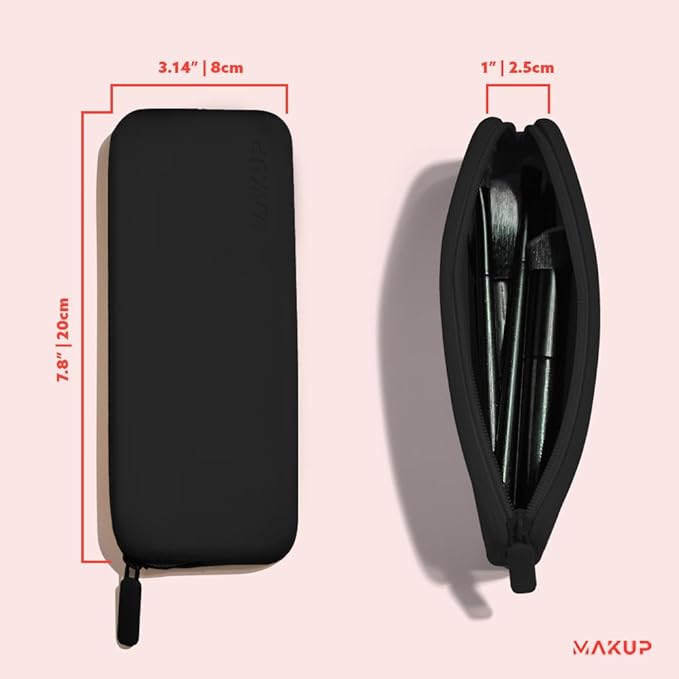 MAKUP Silicone Makeup Bag, Makeup Brush Holder with Zipper for Organizing Cosmetics, Makeup Brushes, Tools and Pencils, Washable Makeup Brush Holder Pouch for Travel (Black Out)