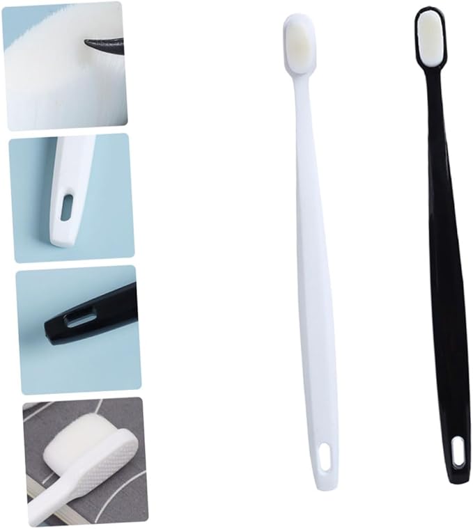 2Pcs Soft Bristle Toothbrush for Adults Sensitive Gum Care Ergonomic Handle Gentle Cleaning for Home and Travel Couples White and Black
