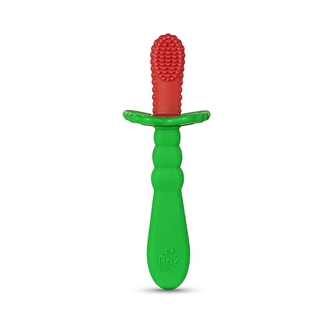 RaZbaby RaZBerry Baby Toothbrush – Multi-Textured Silicone for Gentle Cleaning & Teething Relief – Perfect for Early Oral Care & Self-Brushing – BPA-Free, Easy to Hold, Dishwasher & Sterilizer Safe