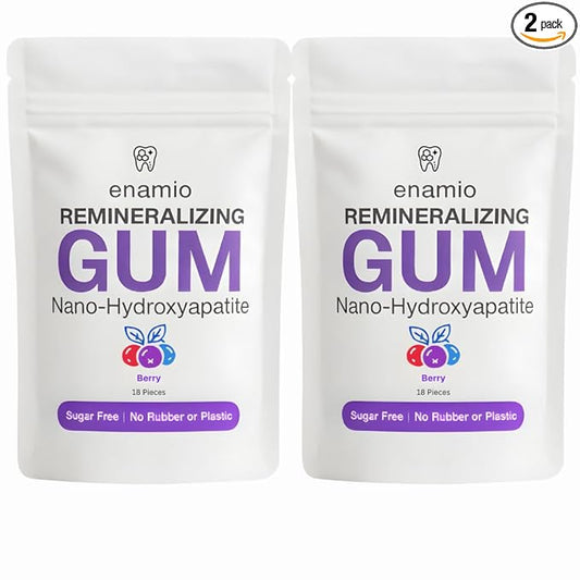 Enamio Berry Remineralizing Gum with Nano Hydroxyapatite for Enamel Support & Sensitive Teeth - Xylitol Gum, Plastic Free, Sugar Free, Natural Oral Care - No Aspartame- Made in USA - 2 Pack