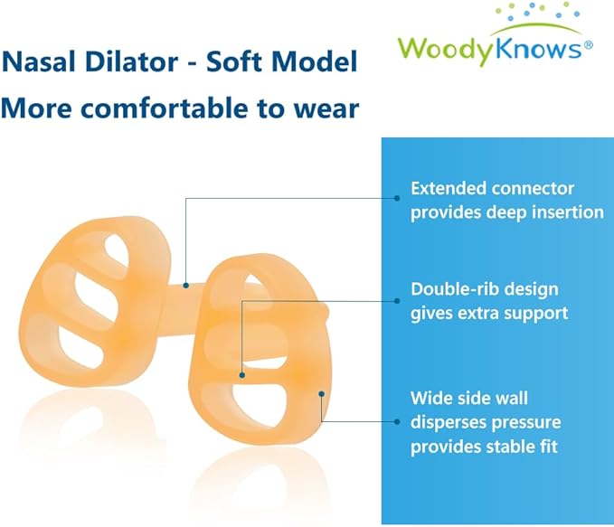 WoodyKnows Super-Support Nasal Dilator, Model Soft and Flexible, Improves Sleep and Sports Airflow, Nasal Congestion and Nose-Related snoring aid (M 4Pack)
