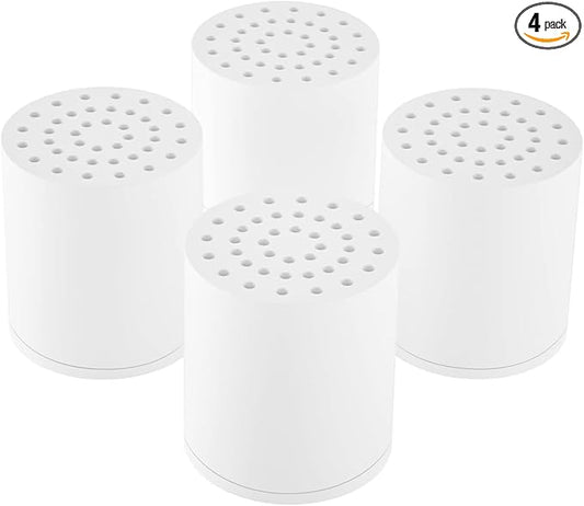 SR SUN RISE 20-Stages Shower Filter Replacement Cartridges - Universal Fit for Most Shower Head Filters, Reduces Chlorine & Chemicals, pH Balanced Water for Soft Skin & Healthy Hair（4-Pack）
