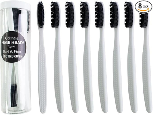 Huge Head Extra Hard & Firm Toothbrush, Large Long Head Charcoal Bristle Tooth Whitening Dental Oral Care (White, Extra Large)