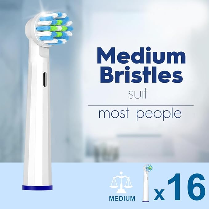 16 Count Replacement Heads Compatible with Oral B Braun for Teeth Clean, Brush Heads Compatible with Oral B Pro 1000/500/Genius x Electric Toothbrush Heads (White)