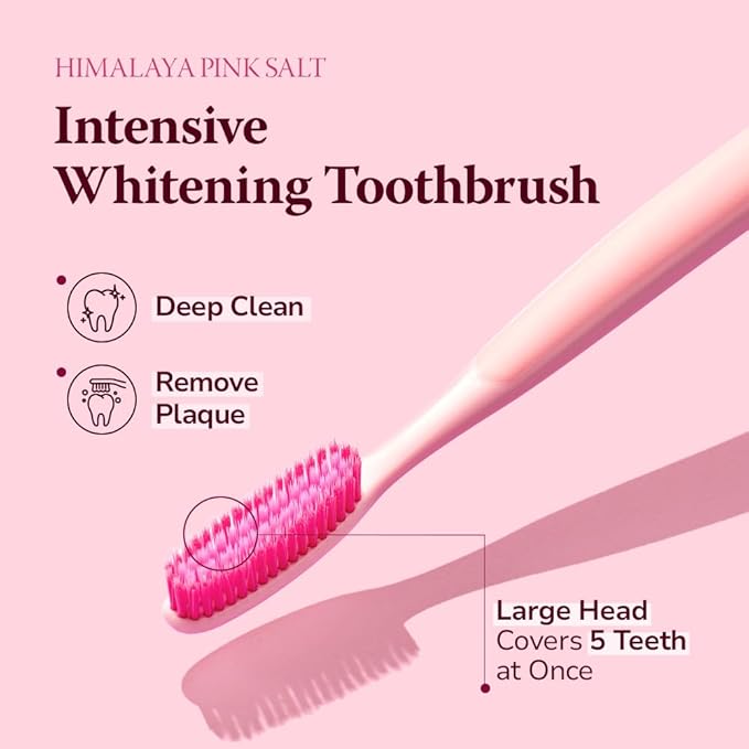 HIMALAYA PINKSALT Intensive Clean Toothbrush - Extra-Large Toothbrushes for Adults, Plaque Remover for Teeth, Tapered Bristles Gentle on Teeth and Gum, Deep Clean Toothbrush