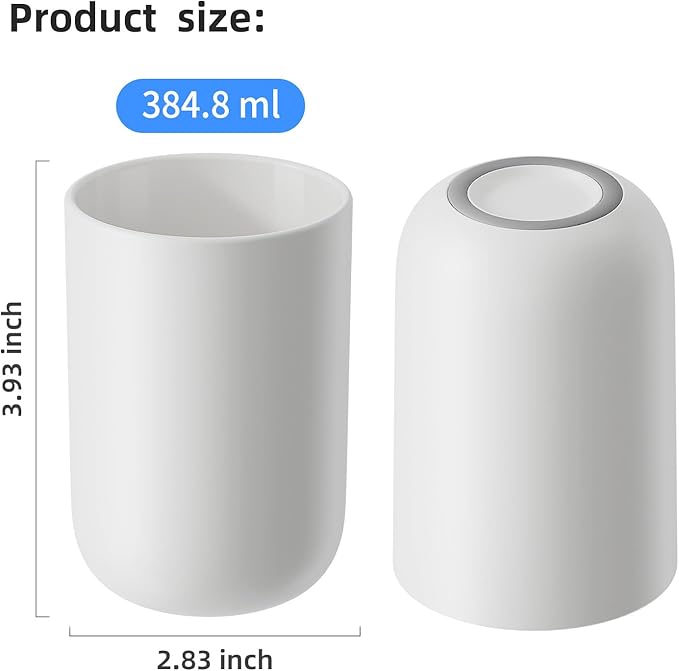 2 PCS Toothbrush Cup 10.5oz Reusable Unbreakable Bathroom Tumbler, Easy to Clean Plastic Bathroom Cup Toothbrush Holder for Bathroom Counter Organizer