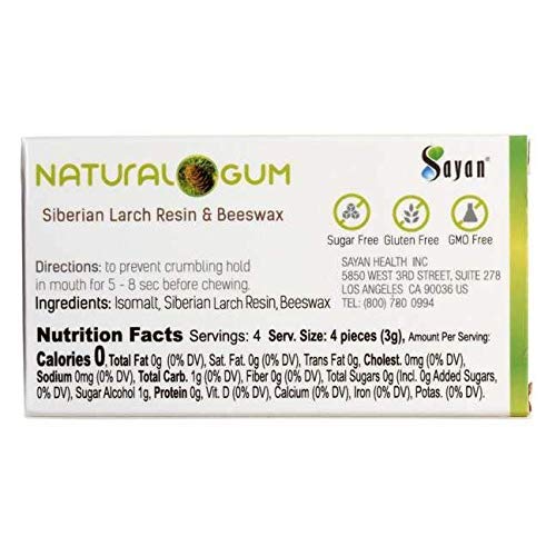 Sayan Sugar Free All Natural Gum, Siberian Larch Tree Resin and Beeswax Chewing Gum for Fresh Breath, Vegetarian, Non-GMO, No Sugar, Gluten Free, Aspartame Free, No Preservatives - 3 Packs (48 Pieces)