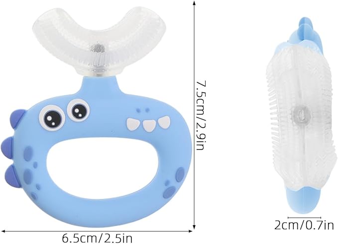 U Shaped Kids Toothbrush for Oral Care - 360° Rotating Silicone Head - Manual Self Brushing Toothbrush - Dinosaur Fun Brush for Ages 0-3 Kids