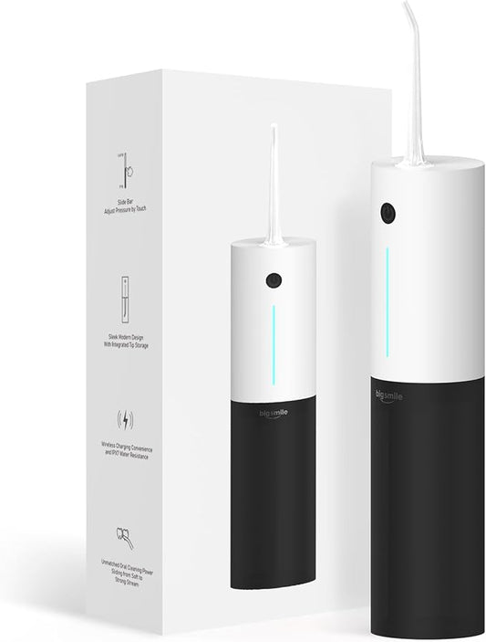 Bigsmile Water Flosser, Electric Oral Irrigator, USB Rechargeable, IPX7 Waterproof, Cordless Water Flosser, Effectively Maintain Oral Cleanliness and Health (Black and White)