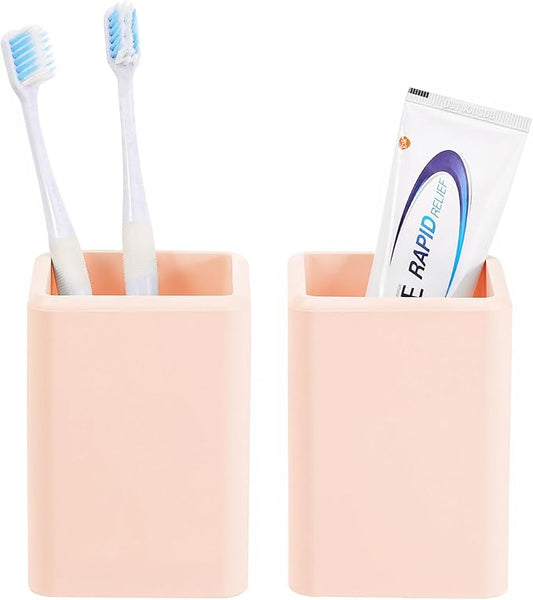 Luxspire Toothbrush Holders, 2 PCS Diatomite Toothbrush Cups, Fast Drying Toothbrush Holders for Bathroom, Toothpaste Holder for Bathroom Countertop, Pink