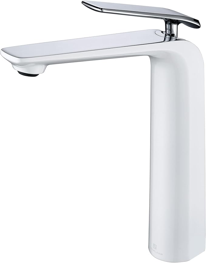 TOCALOCA Tall Bathroom Faucet White and Chrome Sliver, Vessel Sink Mixer Tap Bathroom Single Handle 1 Hole High Basin Faucet for Bowl Sink Lavatory, Brass