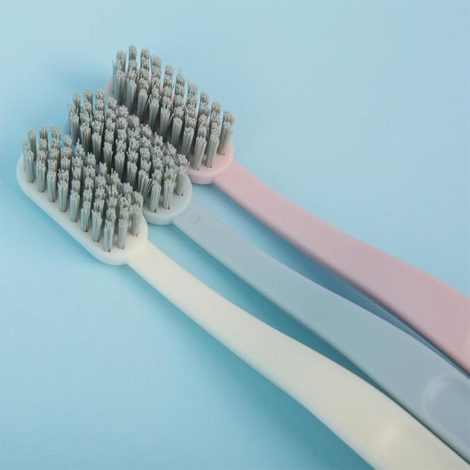 9 Pcs Adult Hard Hair Nylon Toothbrushes with Curved Handles for Teeth Cleaning Oral Care Tools in Pink Sky-Blue and Beige Colors