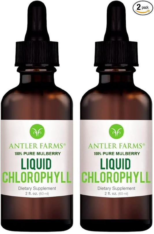 Antler Farms – 100% Natural 12,000 mg Liquid Chlorophyll Drops, Concentrated Extract 2-8X Stronger, 60 Servings, 2 oz - Immune Support, Energy Booster, Detox, Fresh Mint Flavor (Pack of 2)