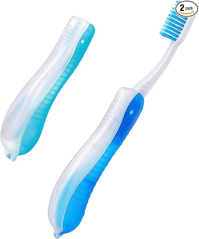 2 Packs Travel Toothbrush, Mini Portable Travel Toothbrush Set, Soft Medium Bristles Foldable Toothbrushes for Camping Hiking Traveling School