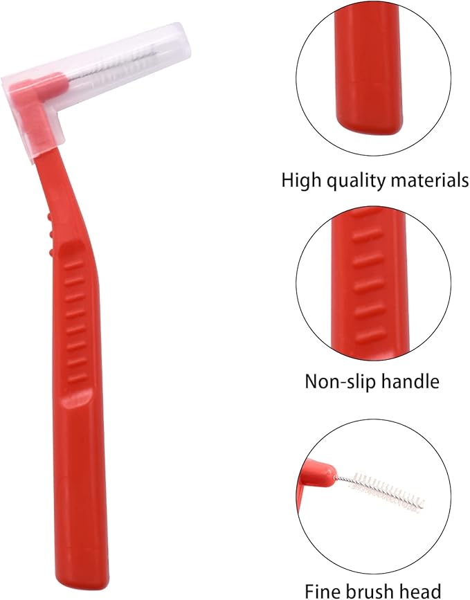 Angzhili 25 Pcs Interdental Angle Brushes,Reusable Dental Cleaners,Oral Dental Hygiene Brush,Dental Toothpick Floss for Braces,Tooth Cleaning Tool (Red)