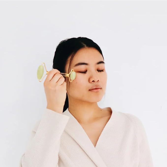 Mei Apothecary Jade Stone Face Roller - Facial Massager Tool for Radiant Skin, Authentic Xiuyan Jade Roller for Eyes