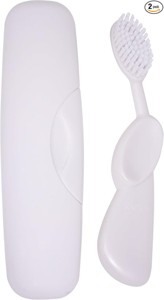 RADIUS Toothbrush Original Big Brush, BPA Free ADA Accepted - Left Hand - White Brush with White Case