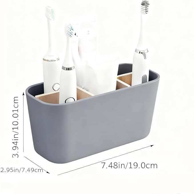 Toothbrush Holders for Bathrooms, Bamboo Tooth Brush Holder with 5 Slots Bathroom Vanity Organizer Countertop for Electric Toothbrushes, Toothpaste, Razors - Gray
