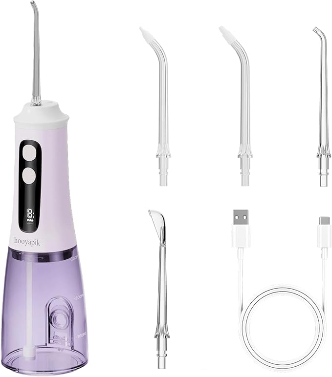 300ml Large Capacity Home Oral Irrigator 9 Modes Water Flosser with Adjustable Pressure for Gum Care/Breath Remover/Dentures (Light Purple)